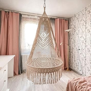 Macrame Swing, Macrame Hammock Chair, Macrame Round Swing, Hanging Cotton Macrame Hammock Chair, Macrame Swing Chair, Macrame Handmade Swing Natural