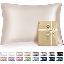 Bedsure Satin Pillowcase with Zipper, Similar to Silk Pillow Cases 2 Pack, Beige Standard Size Satin Pillow Case, Silky &amp; Soft Pillow Covers, Valentines Day Gifts for Women Men, 20x26 Inches