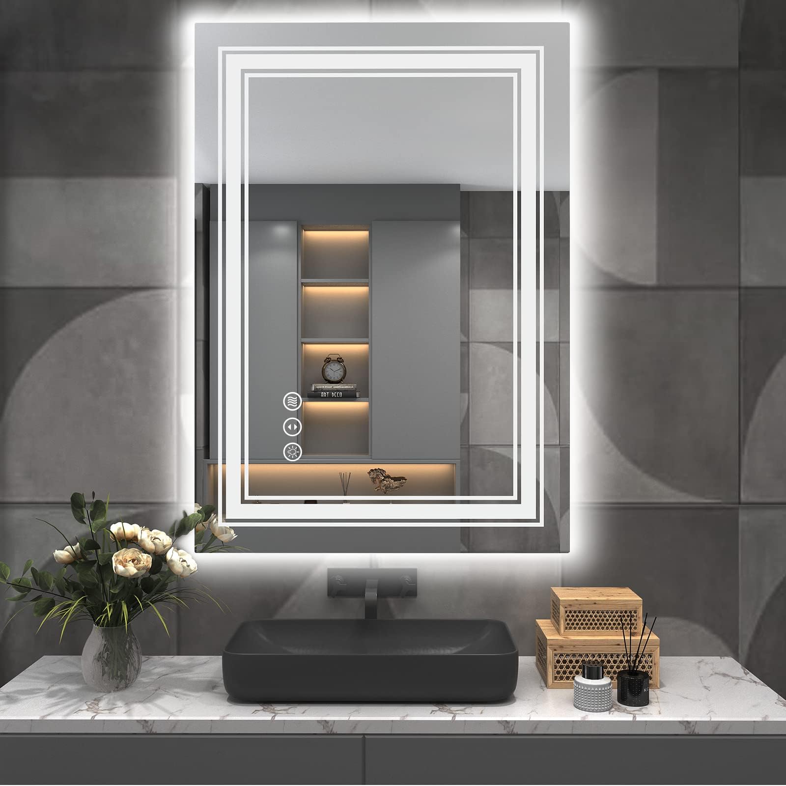 24x36 LED Bathroom Mirror with Lights, LED Dimmable Vanity Mirror for Wall, Backlit and Front Lighted Mirror, Anti-Fog, Shatterproof (Horizontal/Vertical)