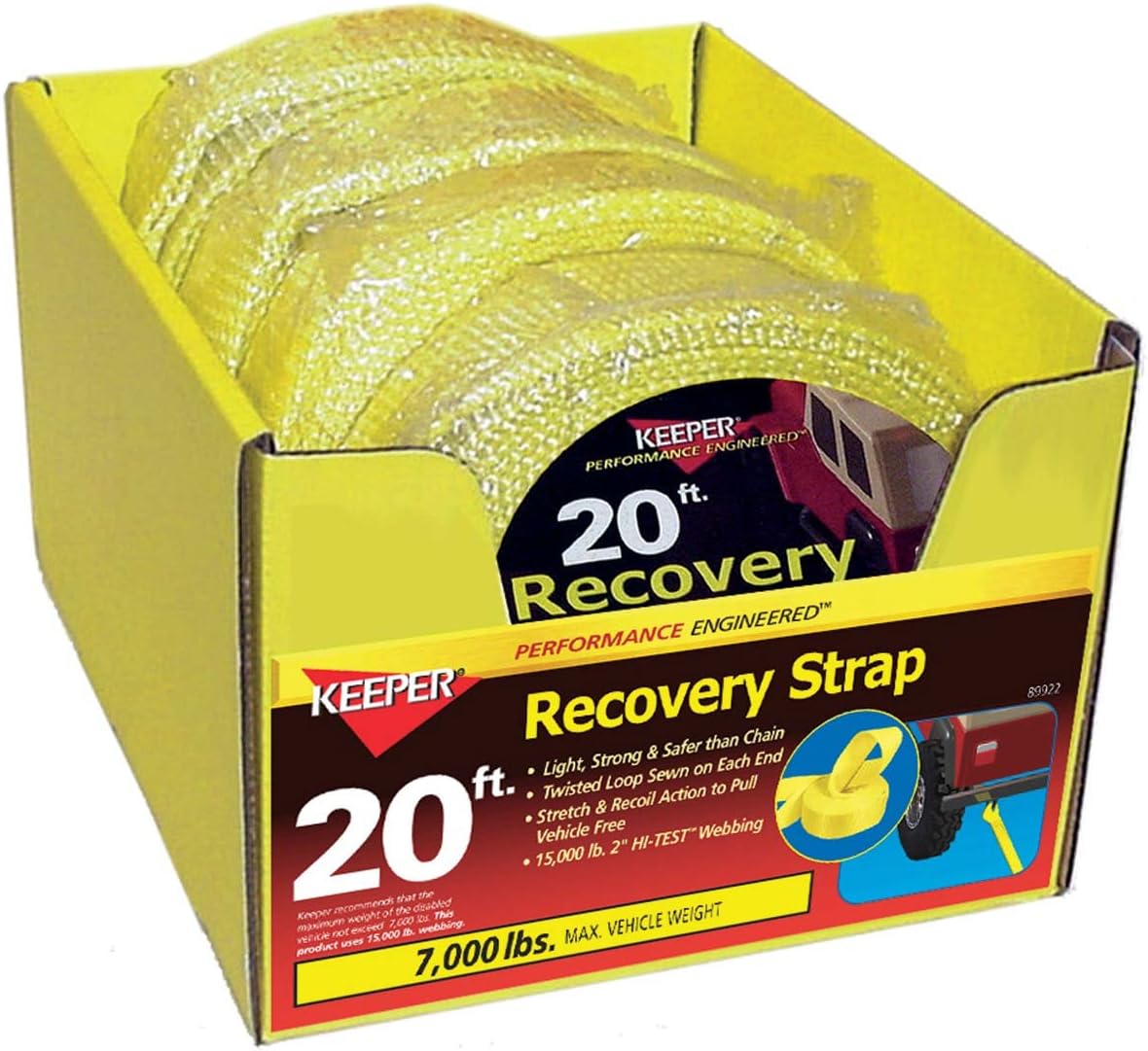 Keeper 2 in. W x 20 ft. L Yellow Vehicle Recovery Strap 7000 lb. 1 pk