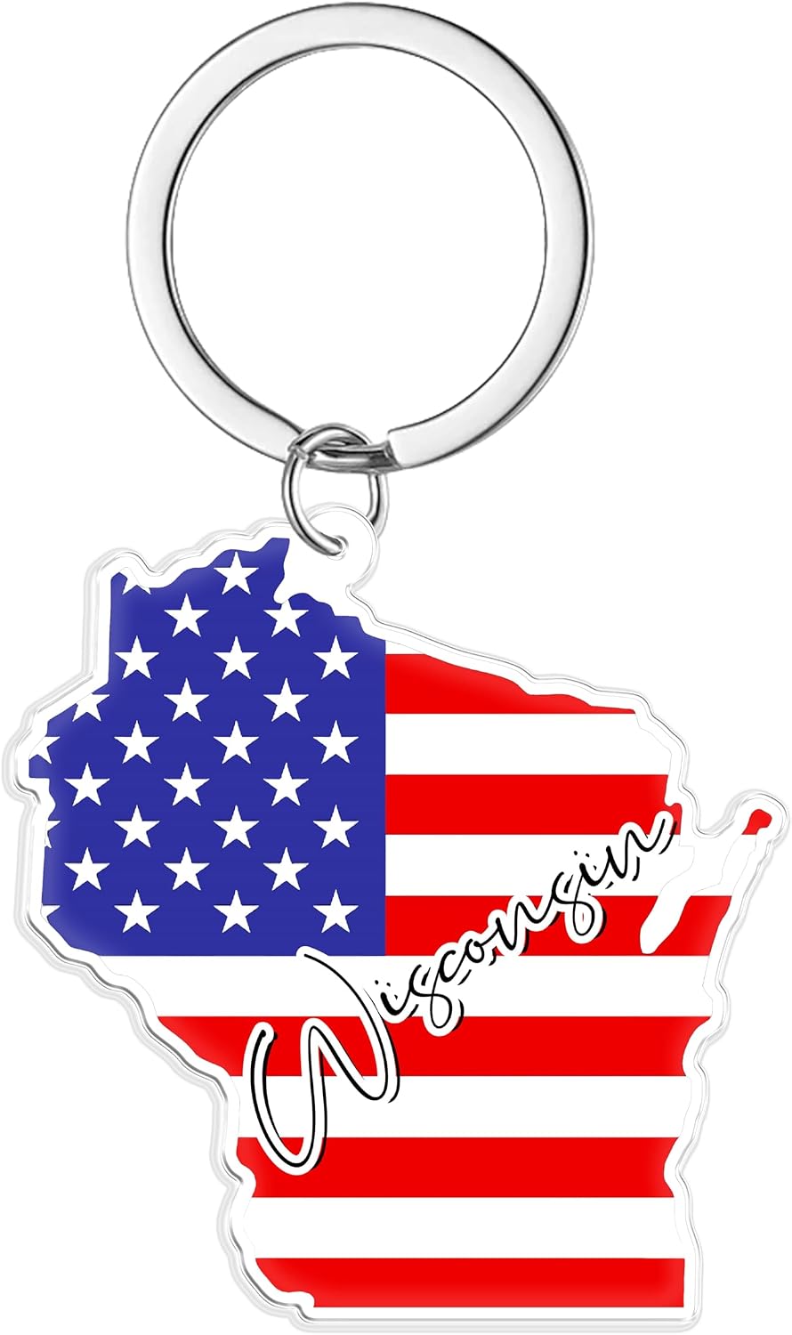 Wisconsin Souvenirs Keychain With Key Ring - American Flag Keychain, Key Holder For Gifts,Souvenirs From Usa,Spot M