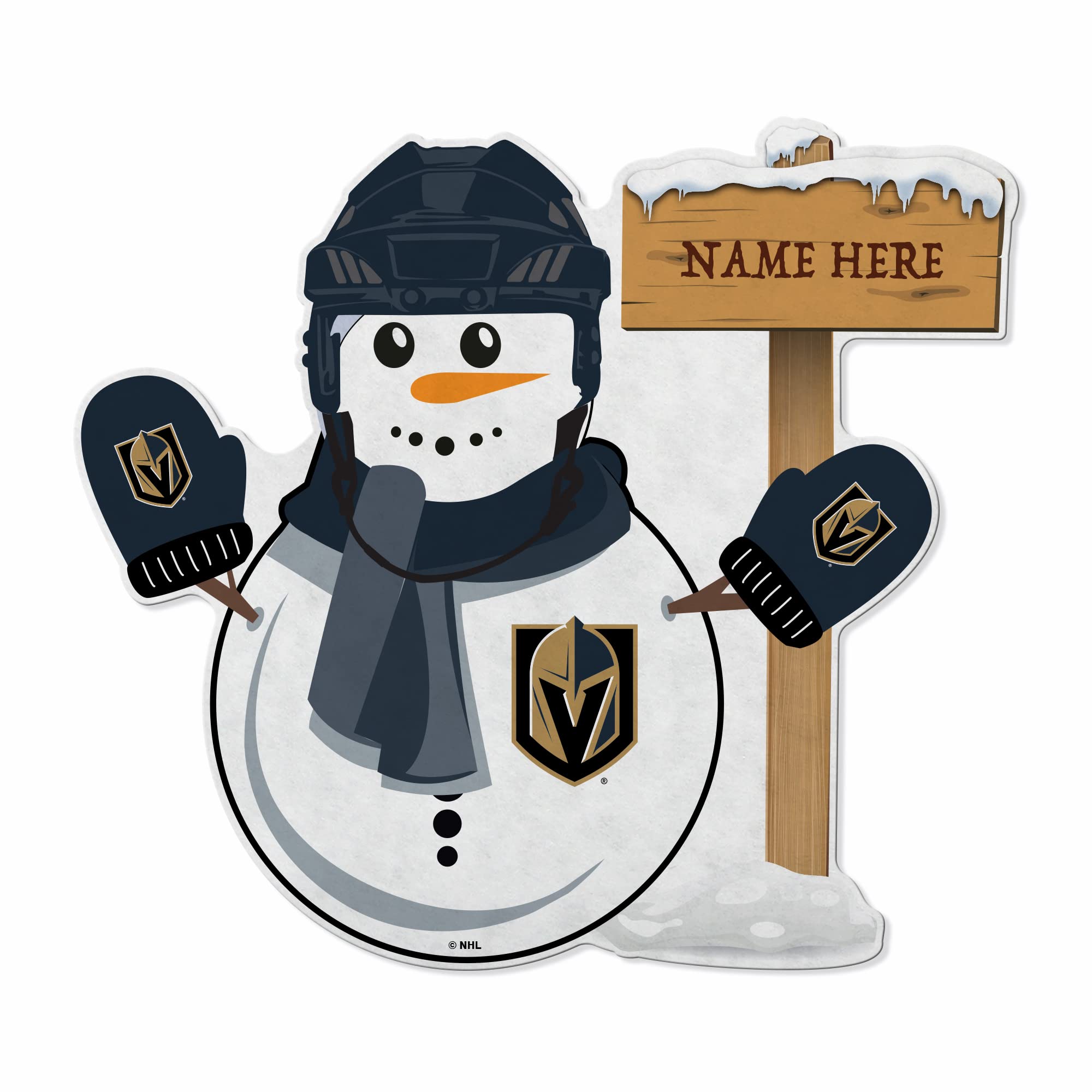 Rico Industries NHL Vegas Golden Knights Personalized Holiday/Christmas Decor Snowman Wreath Shape Cut Pennant - Home and Living Room Décor - Soft Felt EZ to Hang