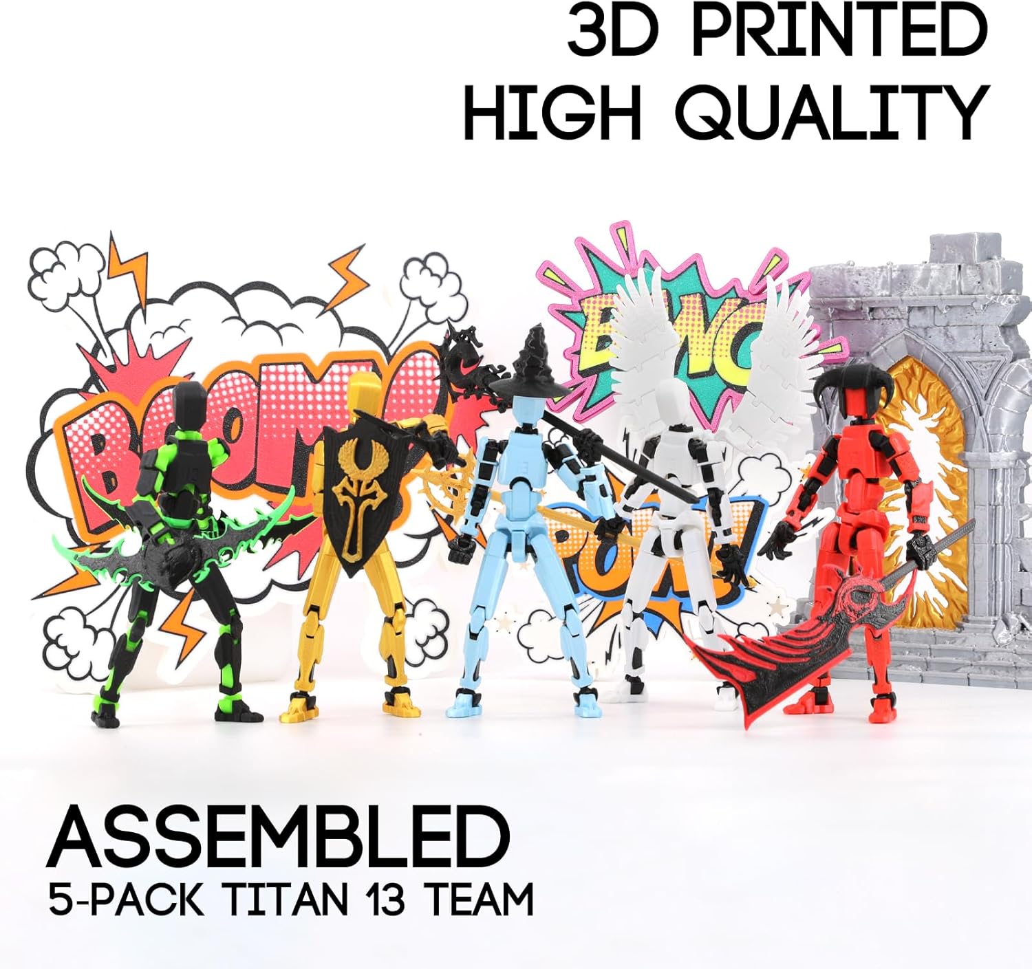 T13 Titan 13 Action Figure Assembly Completed, 5-Pack T 13 Lucky 13 3D Printed Action Figure Articulated, Dummy Gift for Boys Desktop Decorations,muñeco de acción (Multicolored)