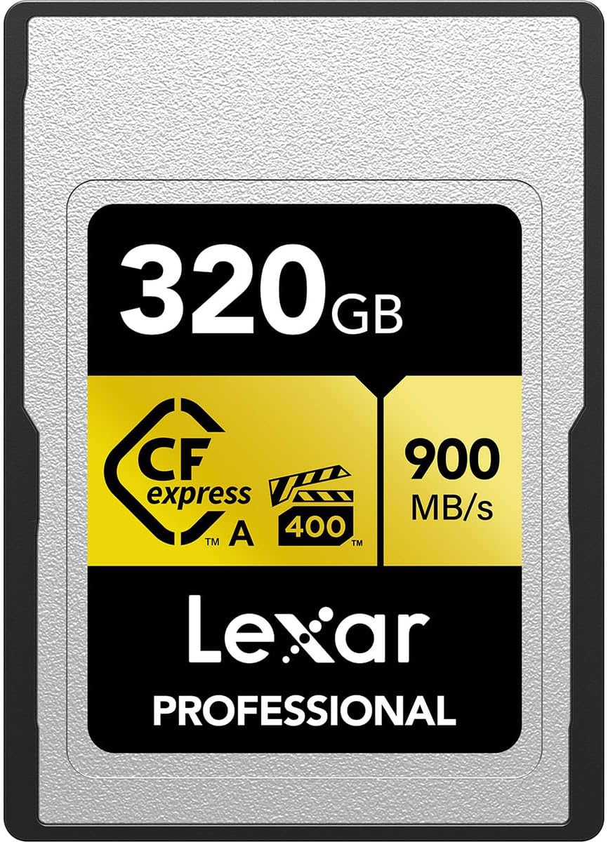 Lexar 320GB Professional CFexpress Type A GOLD Series Memory Card, Up to 900MB/s Read, Cinema-quality 8K Video, Rated VPG 400 (LCAGOLD320G-RNENG)