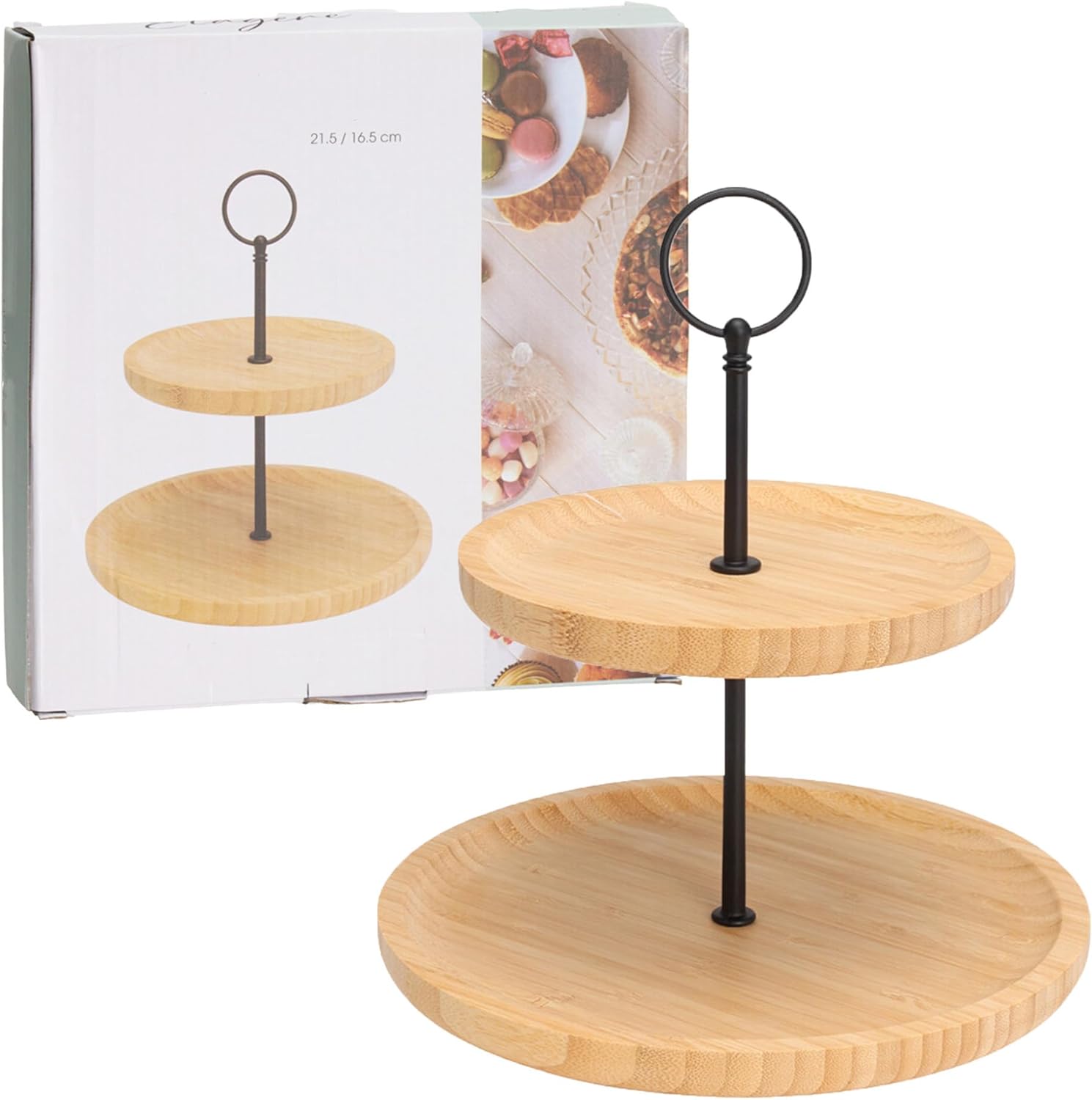 WELL HOME MOBILIARIO & DECORACIÓN Bamboo 2 Tier Food Stand Ideal for Serving and Presenting Dishes, Lightweight and Durable