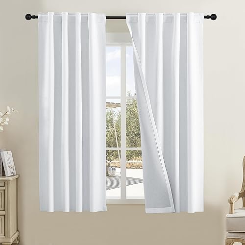 Miniatura 14 de DUALIFE - Cortinas de lino opacas beige de 54 pulgadas de largo, con pestaña trasera y bolsillo para cortinero, cortinas estrechas para dormitorio,
