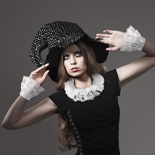 Miniatura 5 de Guantes de encaje vintage con cuello con volantes de encaje, accesorios de disfraz de payaso, cuello desmontable con volantes, manga Lolita, fiesta