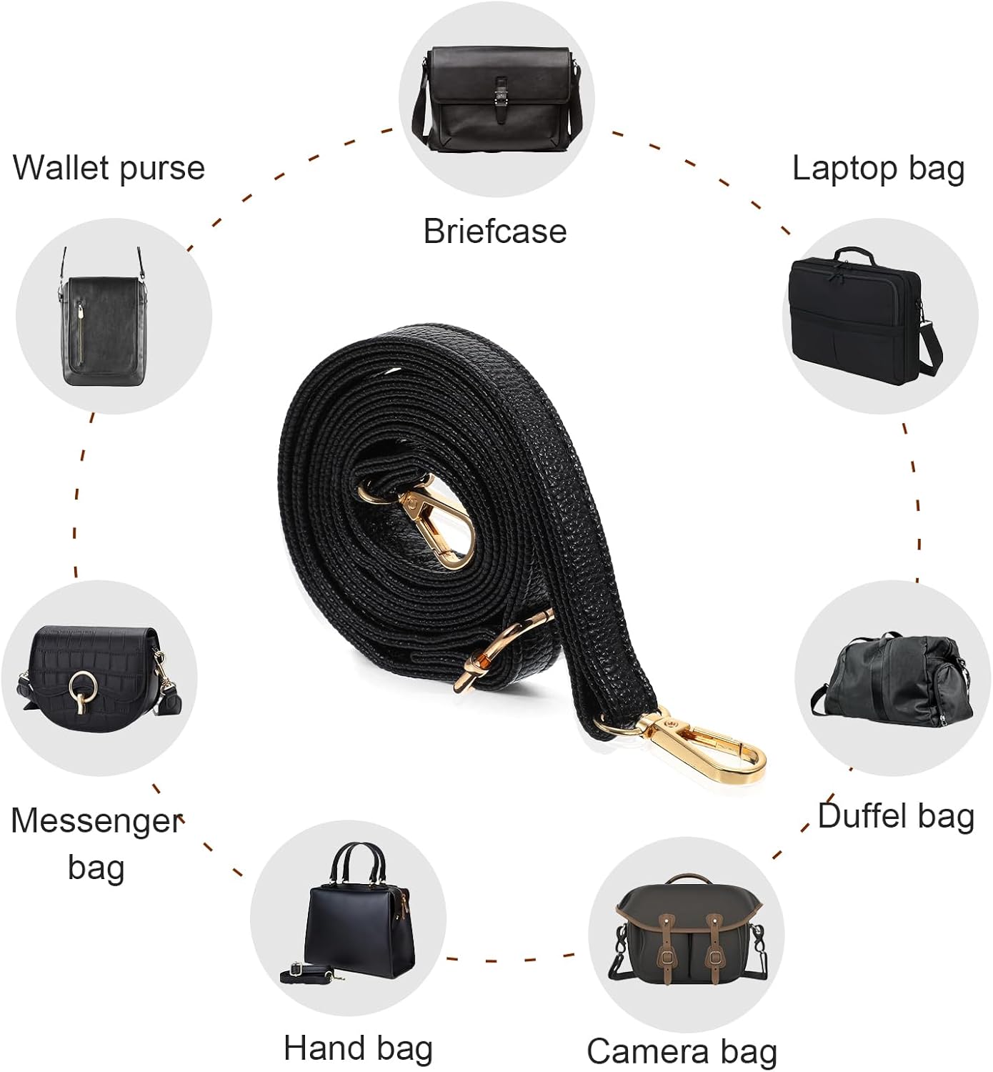 Black PU Leather Purse Strap Adjustable Purse Straps Replacement Crossbody, Shoulder Bag Strap Crossbody Straps for Purses, Briefcase Messenger Bag Handbags - Image 6