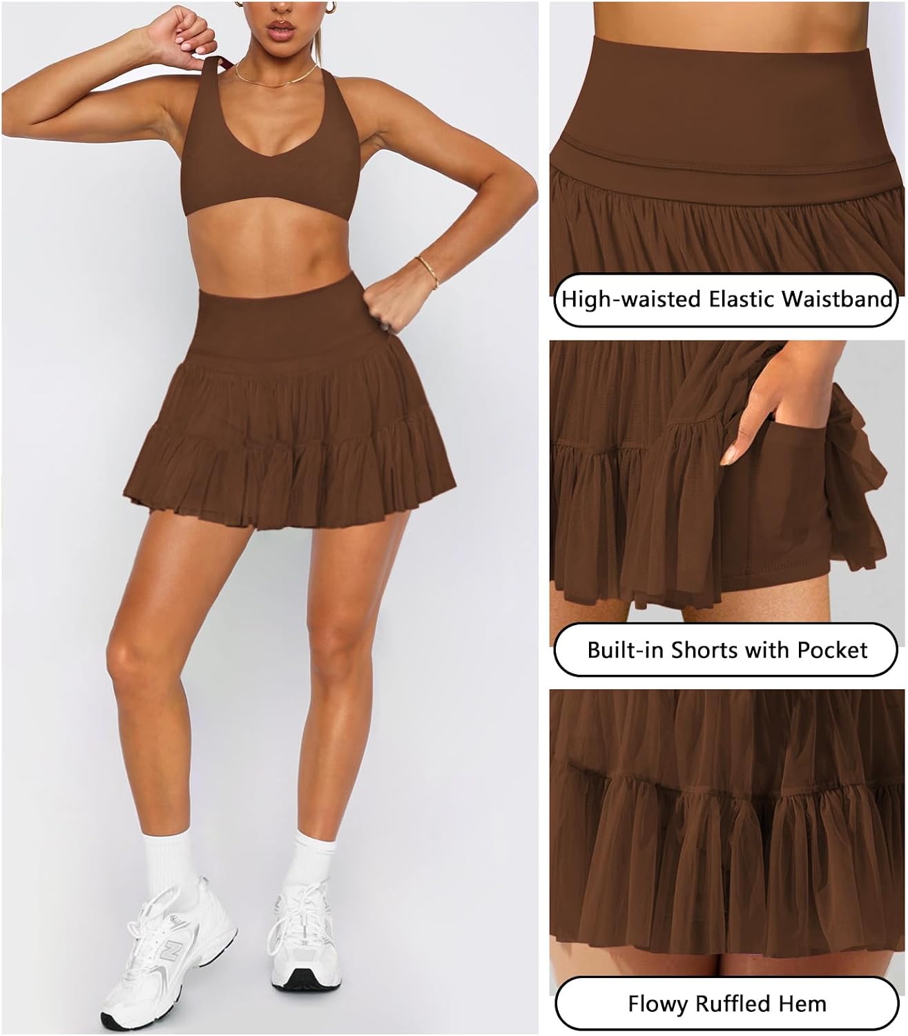 Women's Mini Skirt Skort Flowy Pleated High Waisted Ruffle Tennis Skirts for Women Athletic Skater Golf with Shorts Pockets