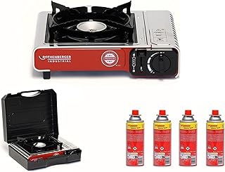 ROTHENBERGER Industrial Campingkocher PREMIUM inkl. 4 Gaskartuschen | inkl. Tragekoffer | 1-flammig Gaskocher Camping Gas Kocher Kartusche | für Töpfe 12-26 cm