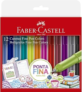 Caneta Ponta Fina, Faber-Castell, Fine Pen, 2 estojos com 12 cores cada
