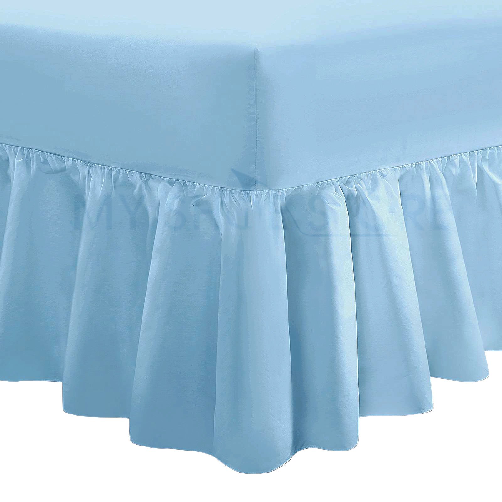 Valance Fitted Sheets Combed Poly-Cotton Plain Dyed Non Iron Percale Frilled Pleated Box Bed Sheet Bedding(Sky, King)