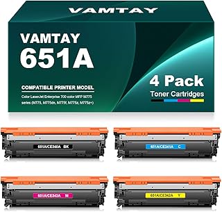 VAMTAY Compatible 651A High Yield Toner Cartridge Replacement for HP CE340A CE341A CE342A CE343A for Color Laserjet Enterprise 700 Color MFP M775 Series: M775 M775dn M775 M775z M775z+ Printer(4 Pack)