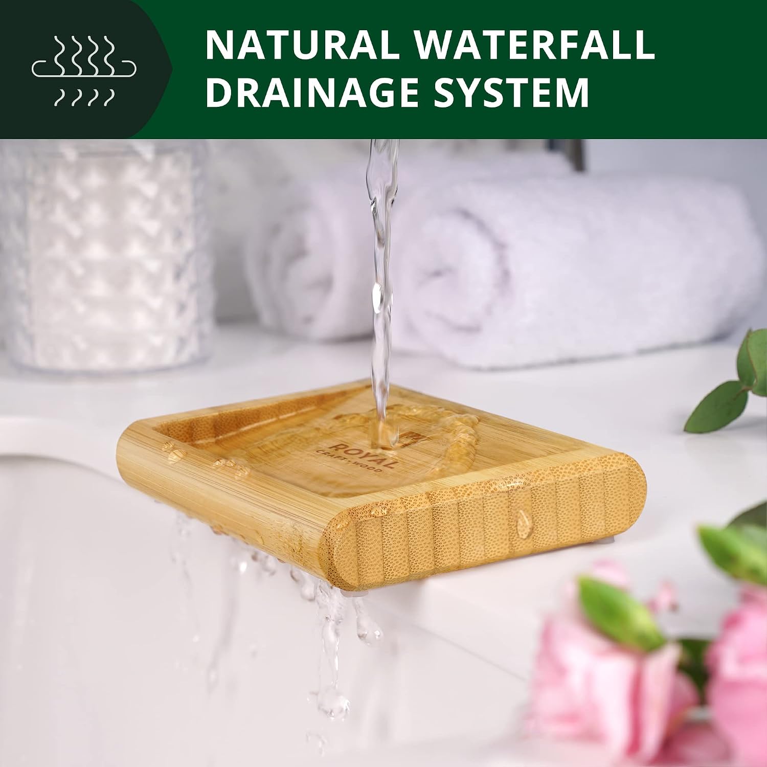 Bamboo Soap Dish, 2 Pack, Self Draining Soap Holder for Bathroom, Shower & Kitchen Sink, Natural Wood Soap Tray with Non-Slip Feet, Water-Resistant Soap Bar Holder, 4.75 x 3.55 in image 5