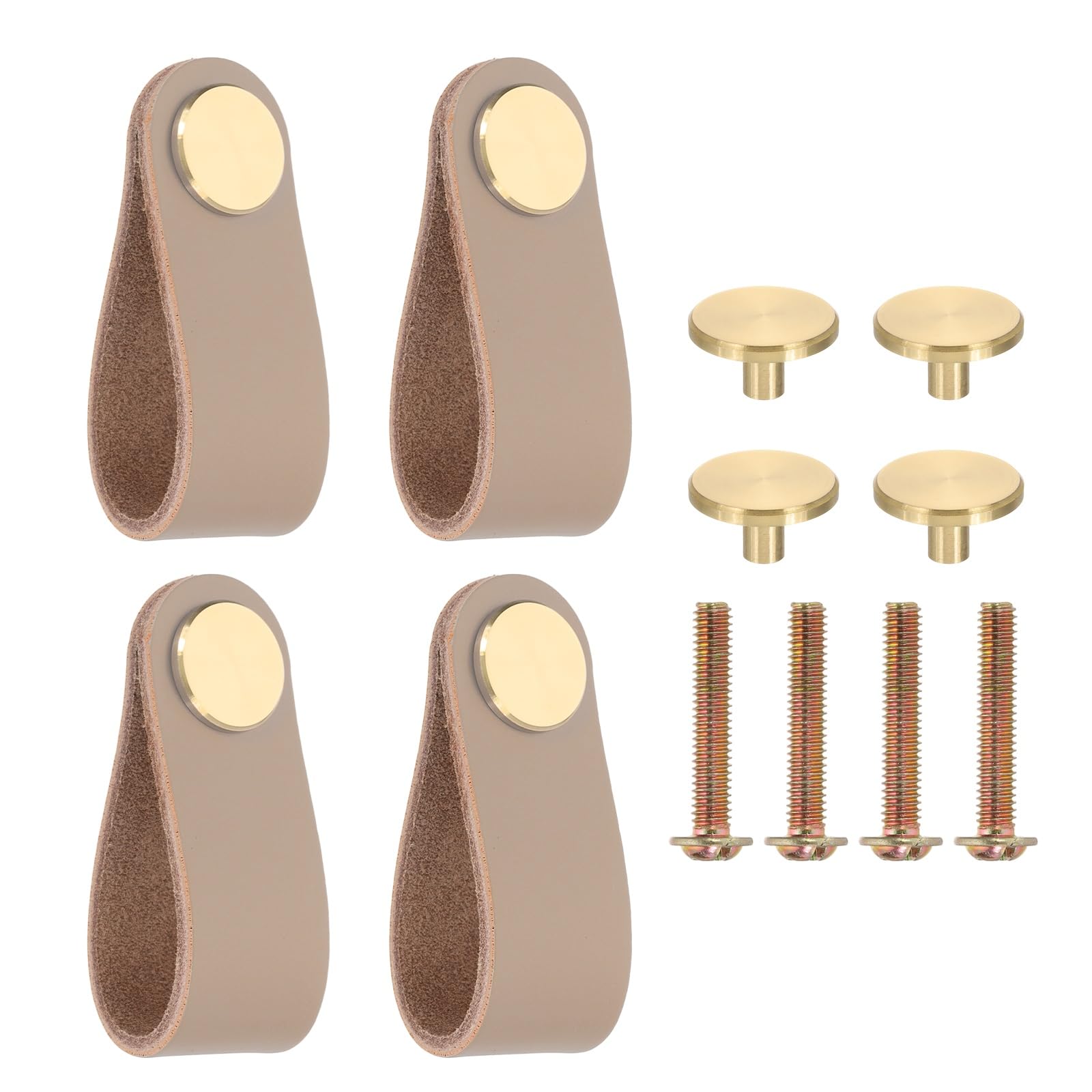 PATIKIL Leather Drawer Pulls, 4 Pack Leather Handle Center Cabinet Dresser Knobs with Screws for Dresser Cupboard Closet Doors Khaki