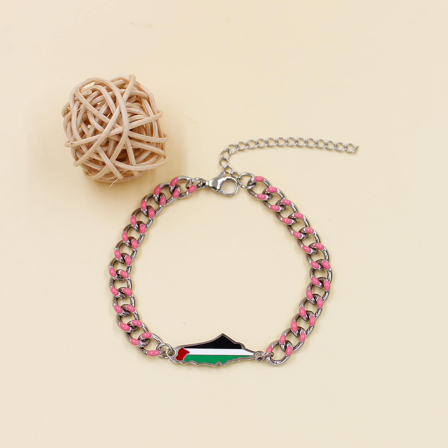 Palestine Bracelet for Women - Adjustable Chain Enamel Jewelry, Handmade Solidarity and Cultural Heritage Bracelet, Gift for Activist YA5881 image 3