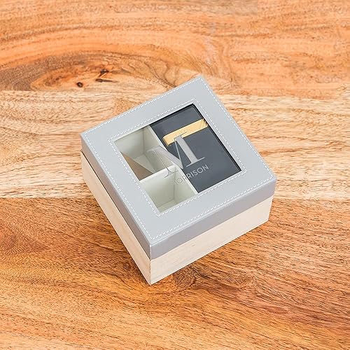 Miniatura 4 de Weddingstar Caja de recuerdo personalizada de madera y piel sintética con tapa de cristal, monograma inicial