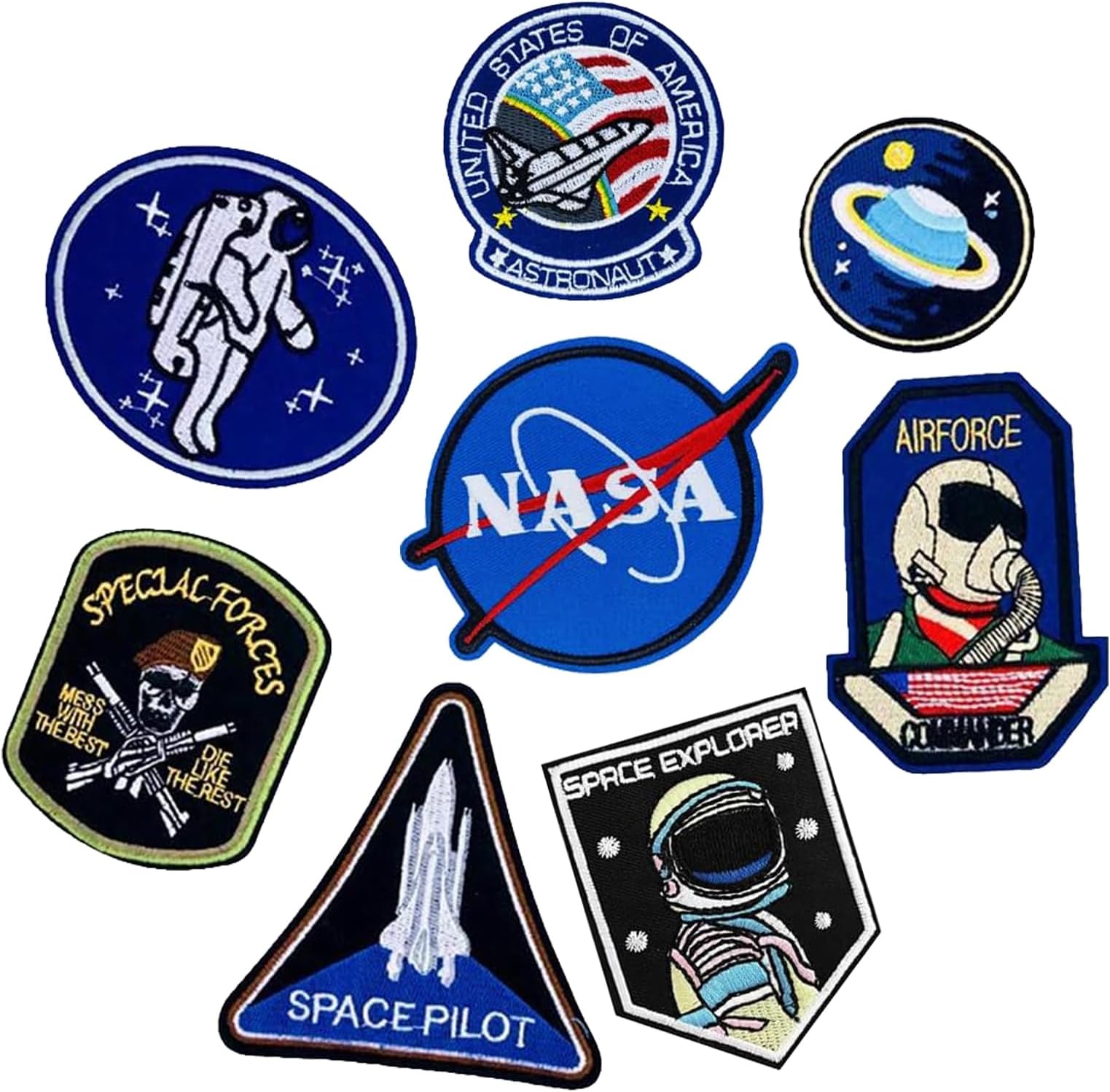 Iron on Patches NASA Badge Embroidered Space Astronaut Patches Applique Sew On Patches DIY for Clothes Stickers 8Pcs