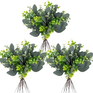 22PCS 12.8 Inch Mixed Artificial Oval Eucalyptus Leaves Bulk with White Seeds Stems and Spray for Vase Floral Wreath Bouquets Wedding Greenery Decoration