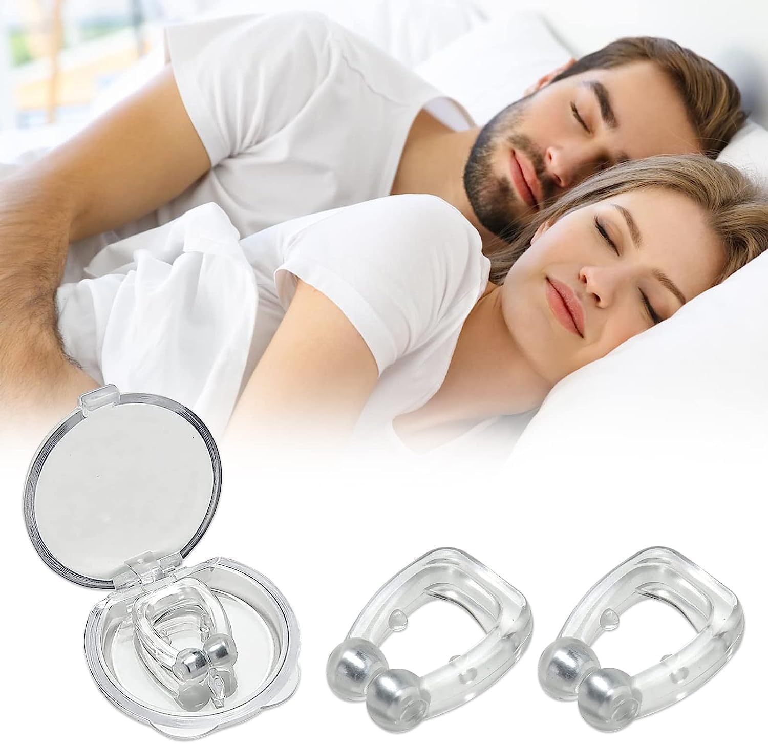 Pack Of 2 Anti Snoring Device – Magnetic Snore Stopper Nose Clip | Silicone Anti Snoring Solution for Men & Women | Comfortable Snore Guard, Nasal Dilator for Better Breathing & Sleep Aid | Reusable & BPA-Free (Transperent -B)