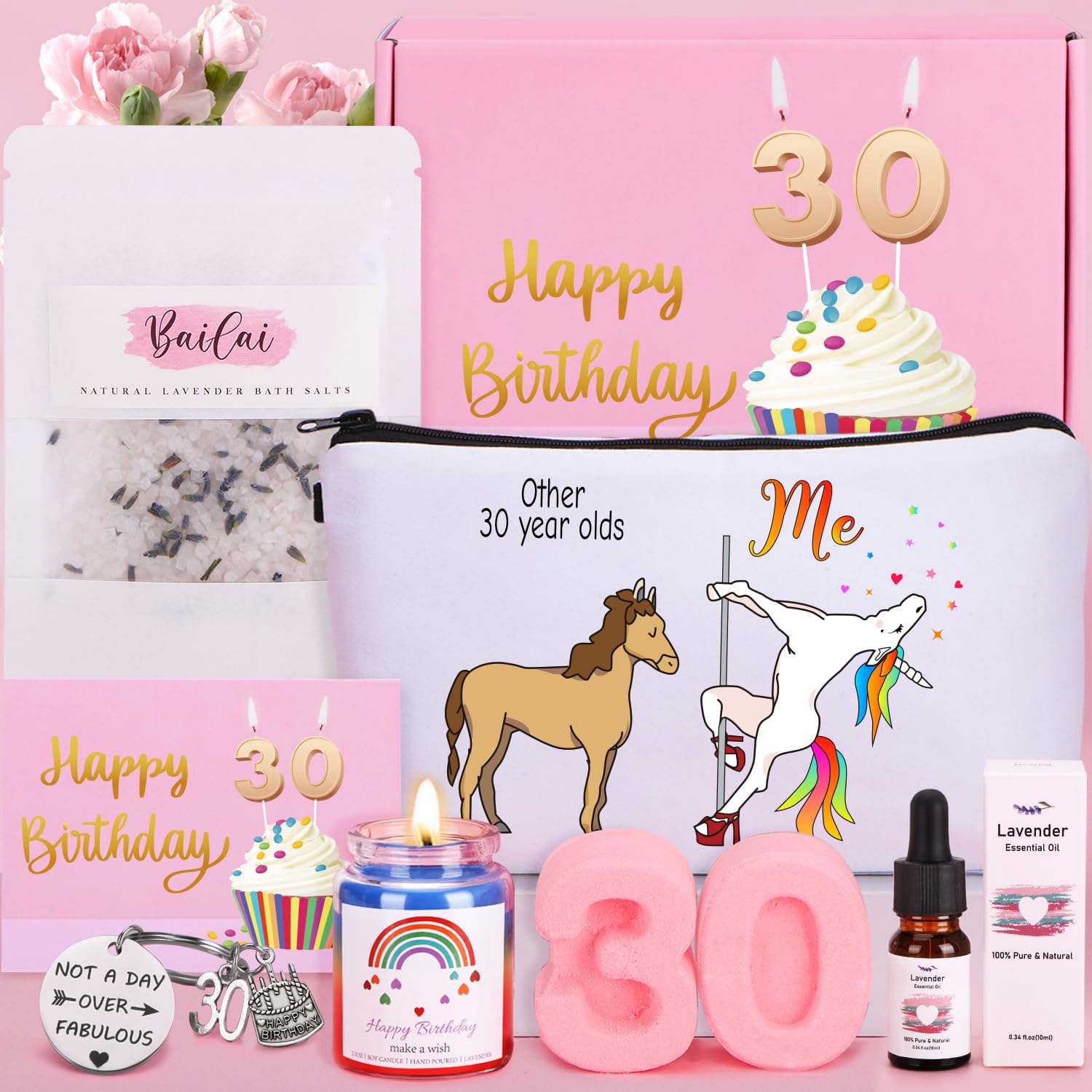 30th Birthday Pamper Gifts for Women Hamper, Happy 30th Birthday Gift Box for Her 30th Birthday, Ladies Spa Bath Set 30th Birthday Presents Ideas for 30 Year Old Women Best Friend Sister Bestie Auntie