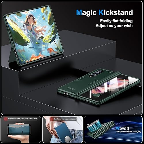Miniatura 5 de Funda de teléfono para Samsung Galaxy Z-Fold-3 Soporte oculto Carga inalámbrica Funda delgada de protección de bisagra ligera con protector de