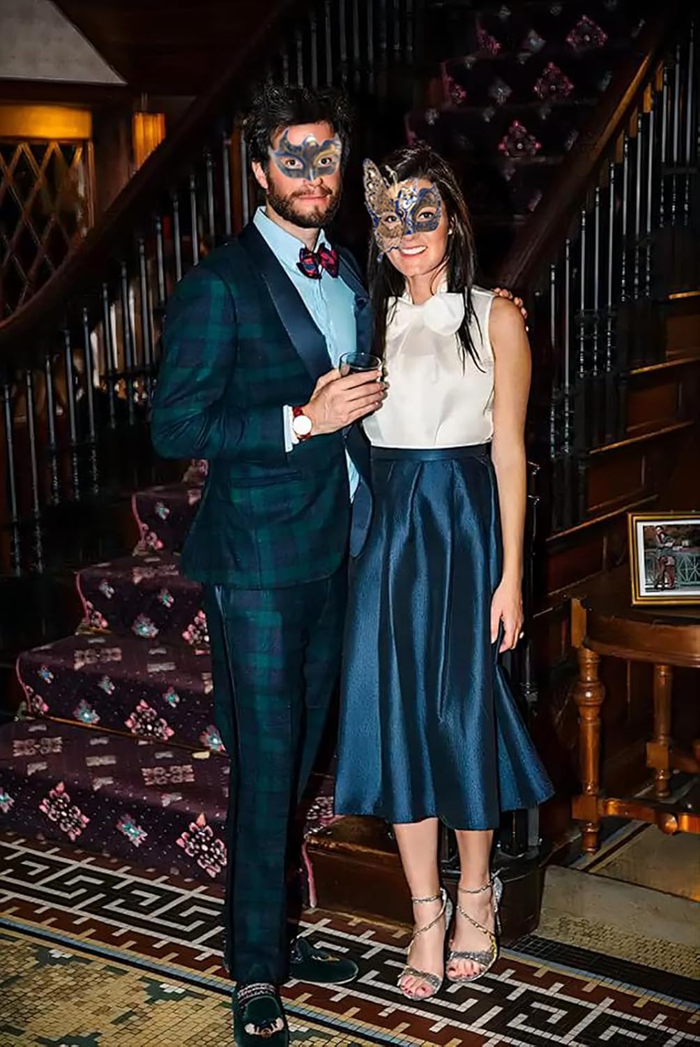 Masquerade Mask for Couples, Women Men Venetian Mardi Gras Halloween Christmas Party Couple Masquerade Mask (Butterfly Blue Gold) - Image 5