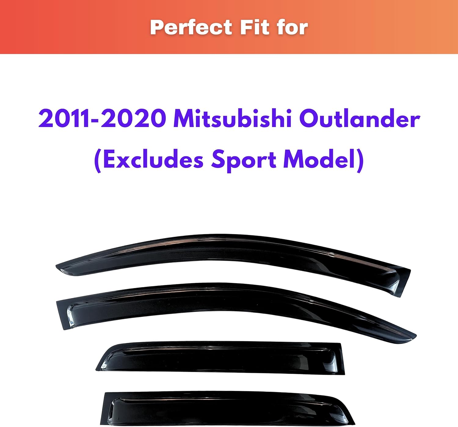 KPY Rain Guards Fit for 2011-2020 Mitsubishi Outlander, Out-Channel Window Visors Vent Wind Deflectors 4PC, Car Accessories for 11-20 Outlander (Excludes Sport Model)