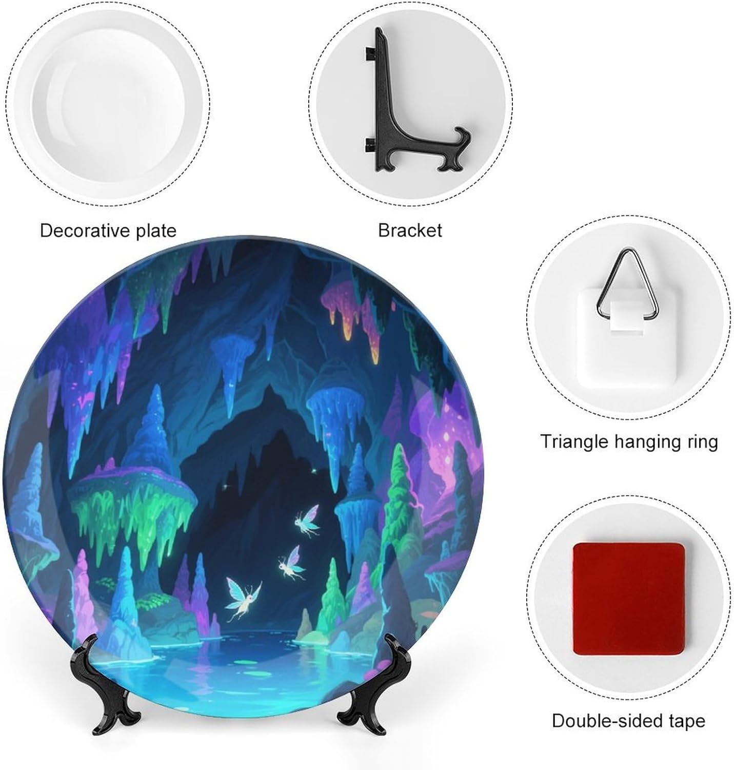 Bone China Decorative Plates Fluorescent Cave Ceramic Decorative Plate Wall Decor with Display Stand Ceramic Ornaments for Wall Hanging Decoration