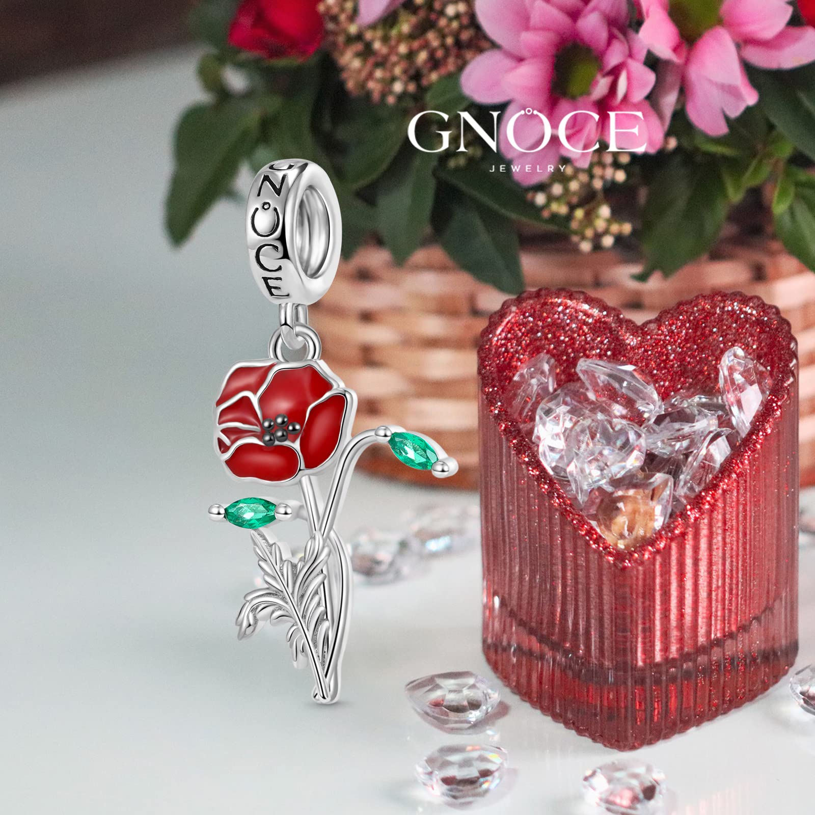 GNOCE Ciondolo Fiore in Argento Sterling 925 Braccialetti/Collane con Catena Serpente Papavero Gioielli Regalo per Donne Ragazze