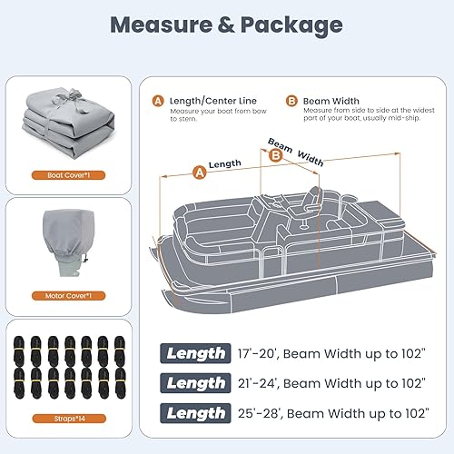 Vista 17 de RVMasking Cubierta para barco pontón con cubierta de motor, 1400D resistente reforzada, cubierta impermeable de grado marino para lancha de Azul