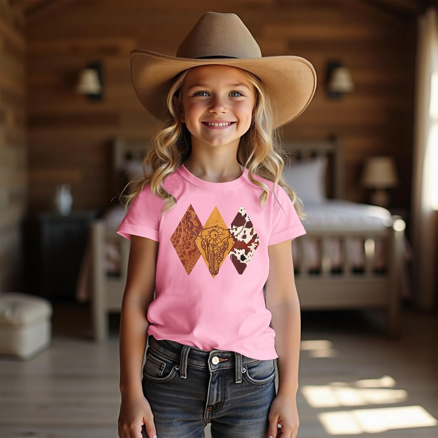 MODNTOGA Toddler Baby Girl Rodeo Cow Skull Shirt Retro Cowgirl Graphic T-Shirt Western Cow Print Summer Tee Short Sleeve Tops - Image 2
