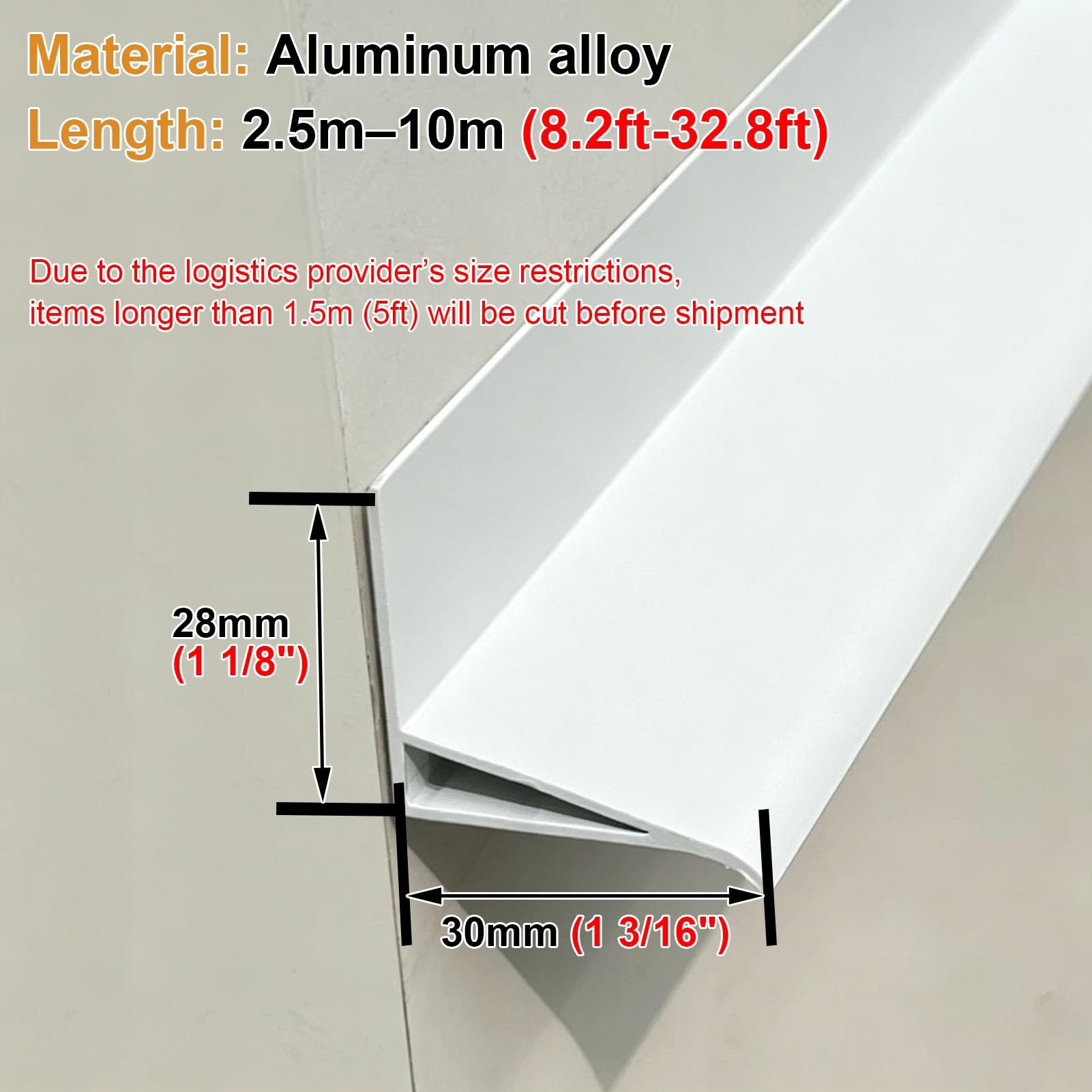 Vierteaguas Muro Perfil Vierteaguas Inferior para el Alféizar | Protector de Aluminio Contra Goteo para Terrazas o Balcones Sobre Ventanas; Tira Deflectora Exterior(White,7.5m(24.6ft))