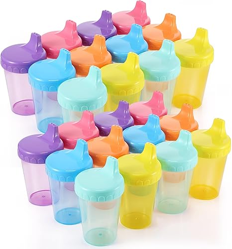 Mifoci Paquete de 24 vasos para sorber de 6.7 onzas sin tapón para niños pequeños de 1 a 3 años, vasos de entrenamiento antiderrames con tapas para