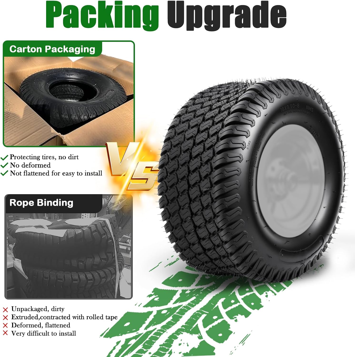 TRIPOWER 18x9.50-8 Lawn Mower Tires - 18x9.50x8 Tires for Garden Tractor and Golf Cart, 4PR Tubeless, 1040 lbs Capacity, 1 Pack