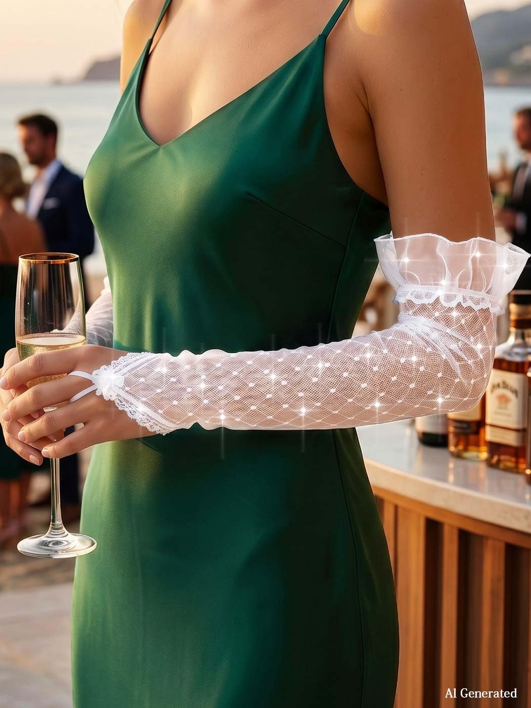 White Lace Fingerless Gloves Tea Party Long Gloves for Women