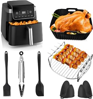 11 Pièces Air Fryer Accessoires for Ninja AF140EU AF180EU PRO 4,7 L/6,2 L, y compris paniers de friteuse à air, grille à griller, gants, brosse à huile, clip alimentaire, spatule