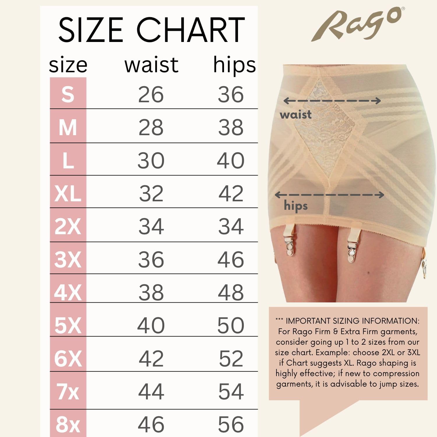 Rago Style 1359 | Firm Control Open Bottom Girdle | Invisinet Tummy Panel | Contour Bands | 6 Metal Garters | Made in USA