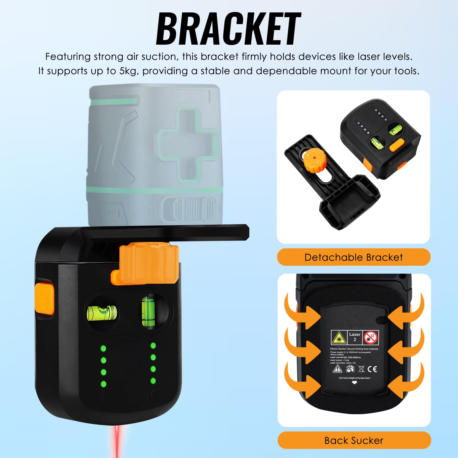 Herramienta niveladora láser, nivel de pared 4 en 1 con láser de línea/colector de polvo de taladro/ventosa electrónica al vacío y soporte de pared, nivel recargable para colgar fotos, construcción de