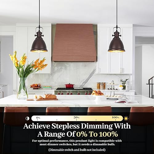 Miniatura 4 de Luces colgantes de granja para isla de cocina, 2 paquetes, iluminación de isla de cocina de 6.5 pulgadas, luz colgante industrial, iluminación