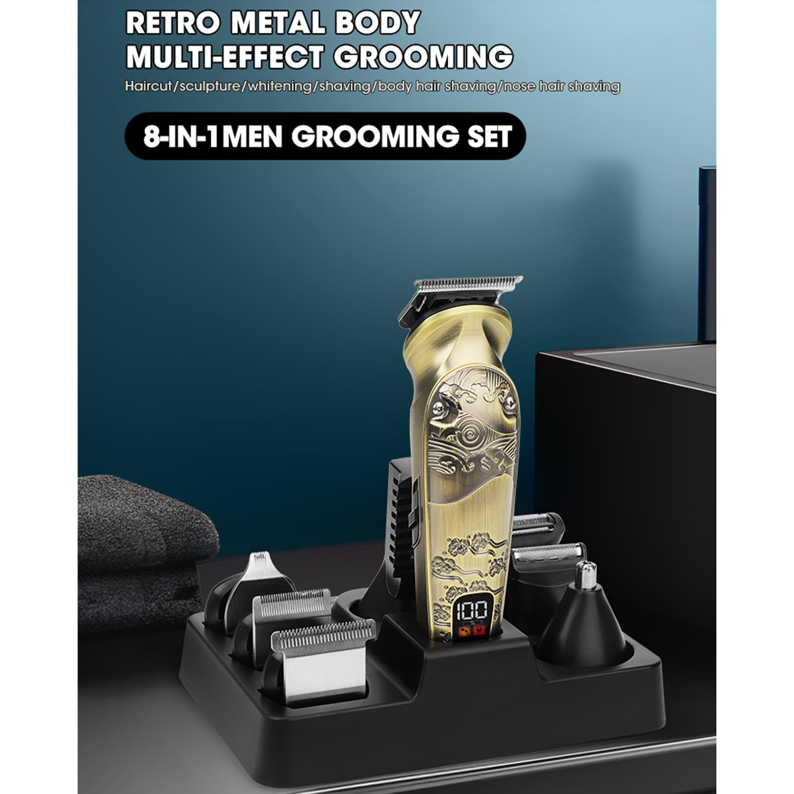 Terrimer per Capelli Elettrici 8 in 1, Rasoi per Capelli e Set di Dettagli con 8 Teste, Display LCD Intelligente e Motore Ad Alta Coppia