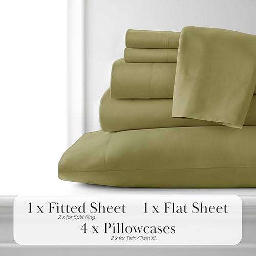 Miniatura 8 de Ropa de cama fina Southshore Aspen Springs, 6 piezas, juego de sábanas con bolsillo extra profundo de 21 pulgadas, Microfibra, Verde salvia, Completo