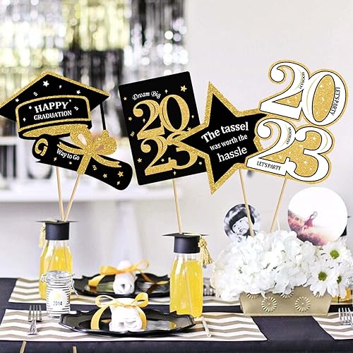 Miniatura 2 de Suministros para fiesta de graduación 2023 paquete de 30 palos de centro de mesa de graduación negros y dorados suministros de fiesta de clase 2023