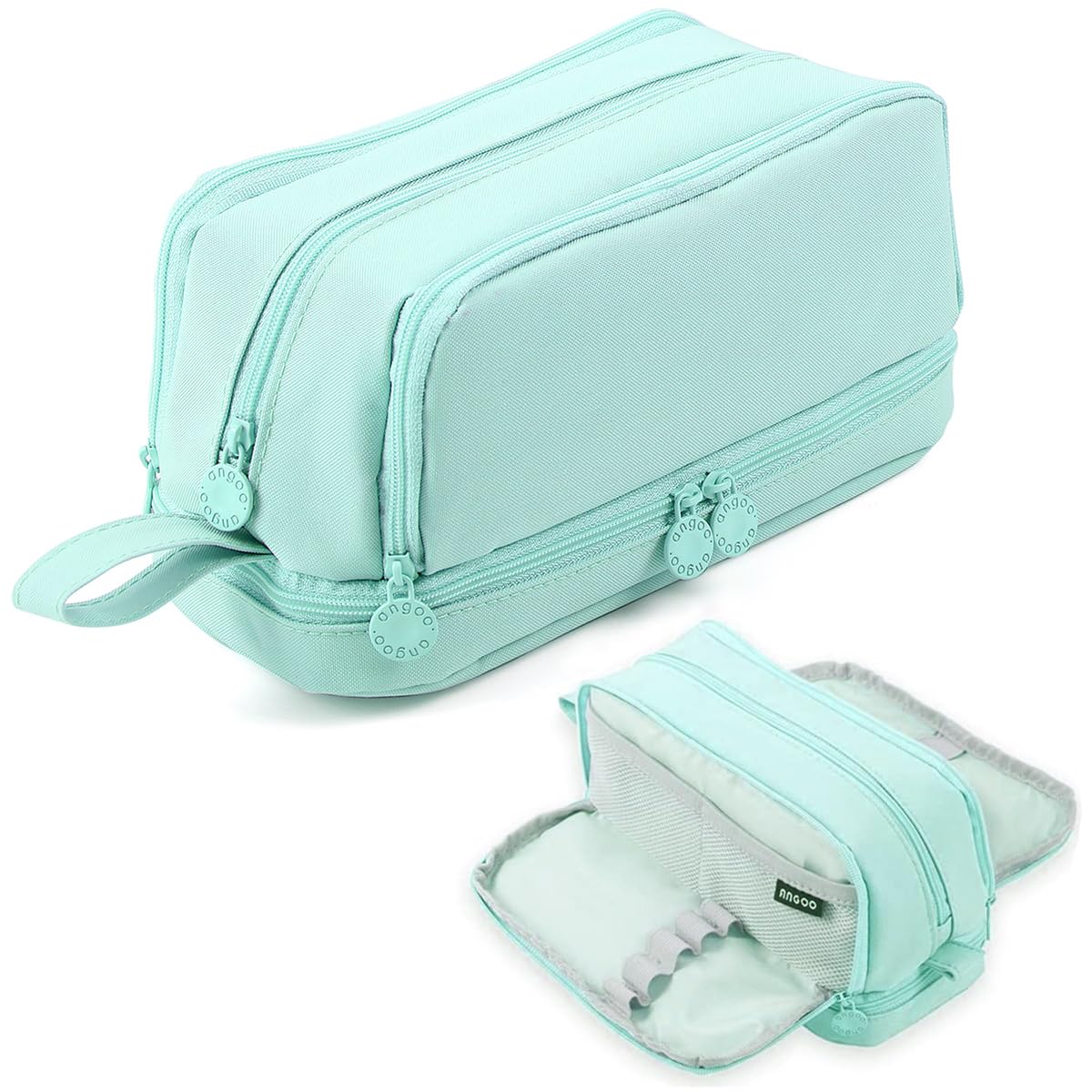 Large Capacity Pencil Case 4 Compartments, Big Pen Pouch with Zipper Portable Handle, Aesthetic Pencil Case Pen Bag Stationery Organizer for Office College School Teen Girl Boy Men Women, Light Green