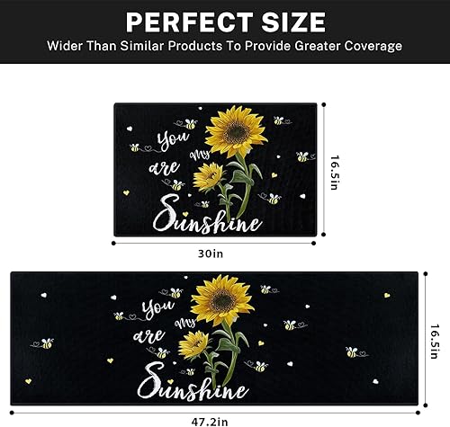 Miniatura 2 de Tayney Juego de 2 alfombras y tapetes de cocina de girasol, antideslizantes, lavables, You are My Sunshine, tapetes de cocina para piso, bonita