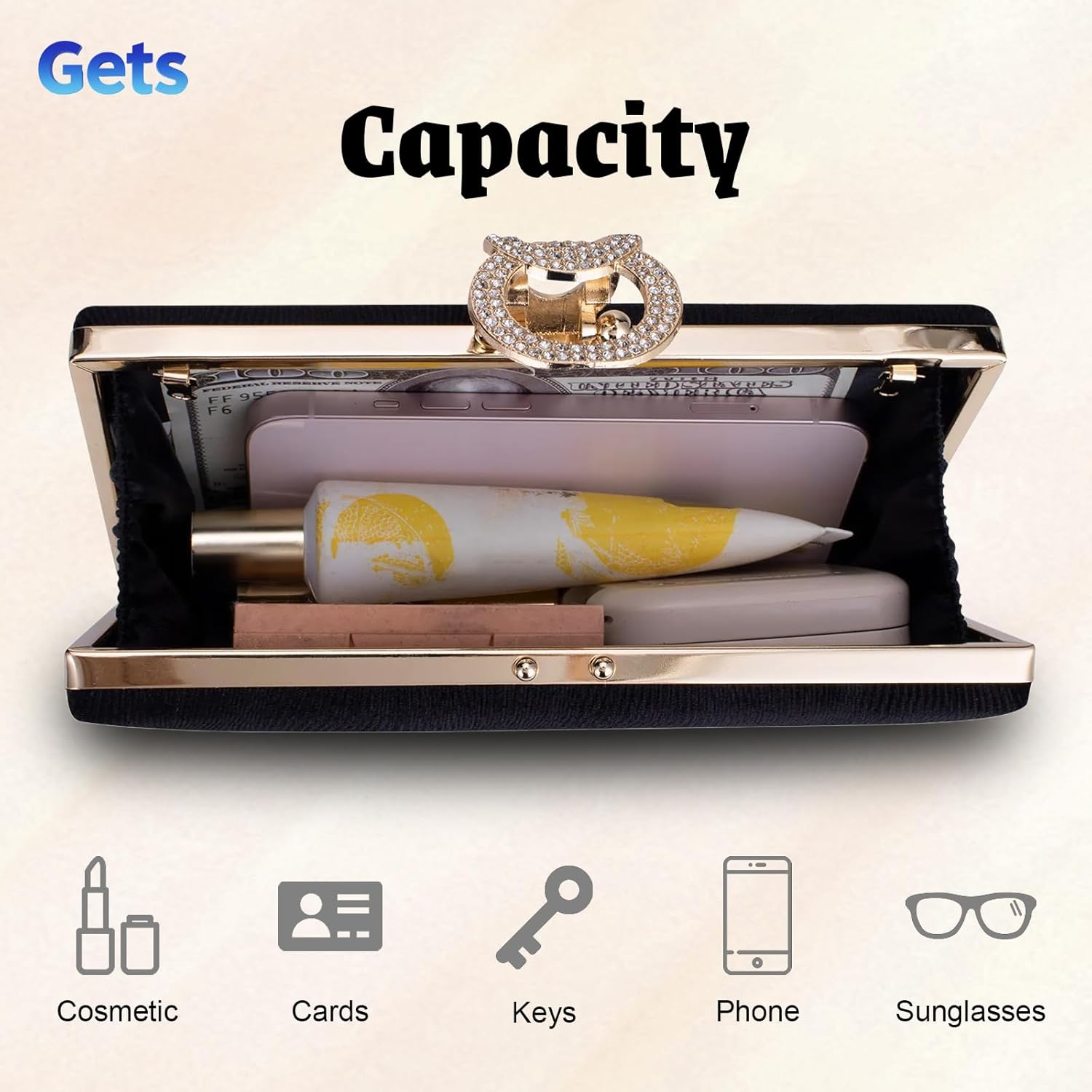 Gets Evening Clutch Purses for Women Handbags for Formal Bridal Wedding Party Cocktail Prom Small Crossbody Bag with Chain - Image 5