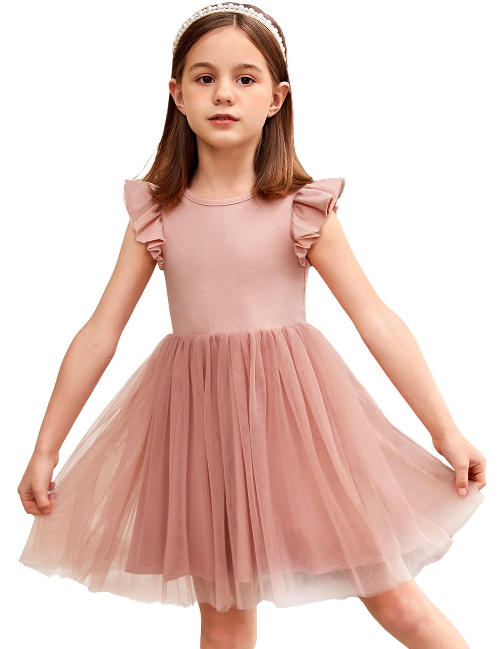 Arshiner Vestidos para Niña Vestido de Tul Mangas Voladoras Vestido de Princesa Vestido Festivo Tutú Vestido Infantil Vestido de Fiesta de Algodón Vestido de Cumpleaños Boda Verano 2-7 años