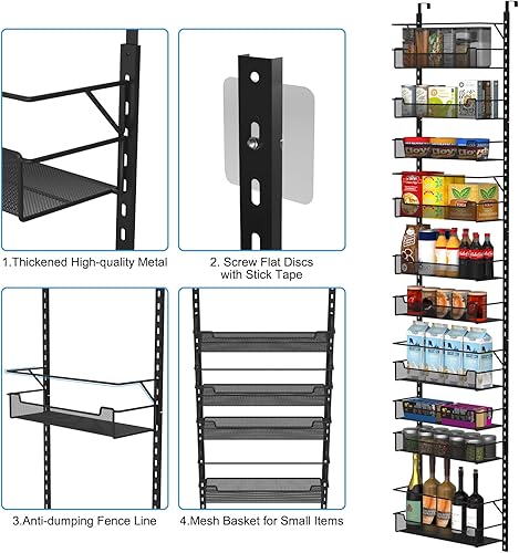 Miniatura 5 de VyGrow Organizador de despensa sobre la puerta, organizador de 10 niveles sobre la puerta con cesta ajustable, organización de puerta de despensa
