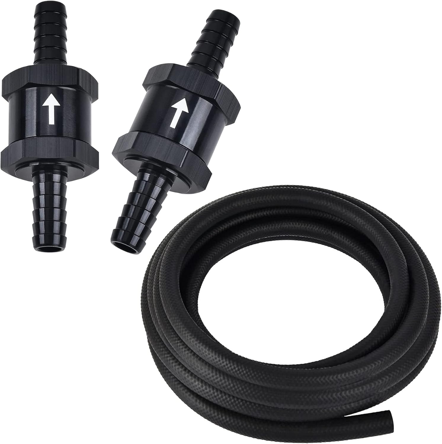 EVIL ENERGY 5/16 Fuel Hose Line NBR Rubber 10FT 300PSI SAE 30R7 Bundle with 5/16" 8mm Fuel Line Check Valve Black 2PCS