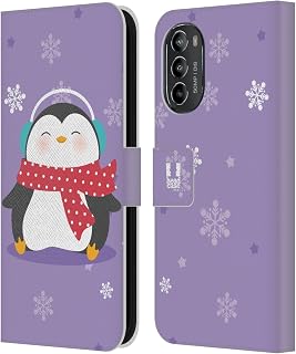 Head Case Designs Dotted Scarf Kawaii Christmas Penguins Leather Book Wallet Case Cover Compatible with Motorola Moto G82 5G